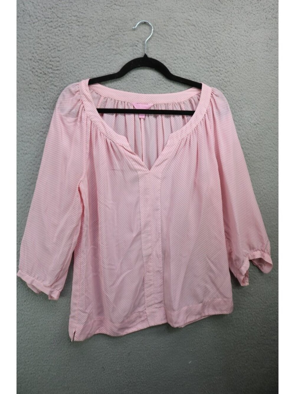 Lilly Pulitzer Pink White Striped 3/4 Puff Sleeves Tunic-Medium-Silk-Office